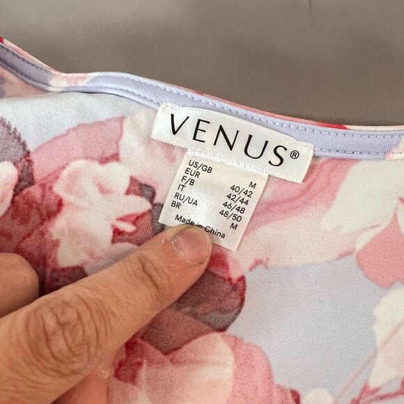 Venus light blue floral short puff sleeve grommet cutout waist summer party dres - Picture 9 of 13